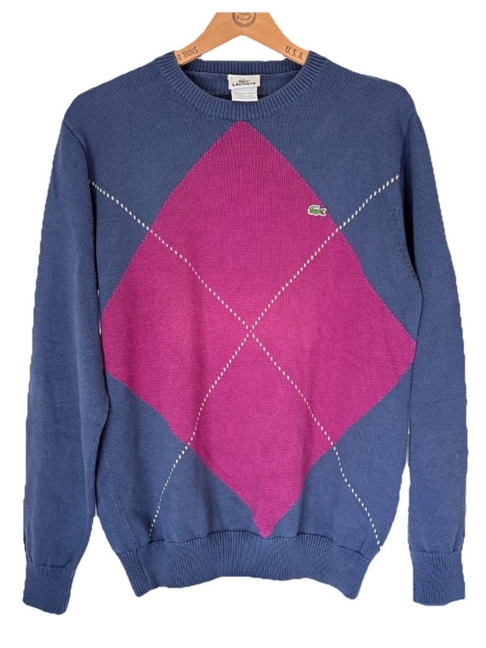 Lacoste Size 5 Men’s L Crew Neck Pullover Long Sleeve Blue Sweater Preppy Cotton